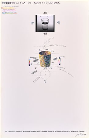 FABRIZIO PLESSI
Sulla possibilità di creare un bicchiere di coriandoli che in apparenza sembri un bicchiere puntinista - Il bicchiere di Seurat, 1975