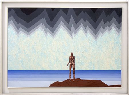 Mario Rossello, Uomo – Mare – Nuvola, 1970, tempera su tela, 70x100 cm