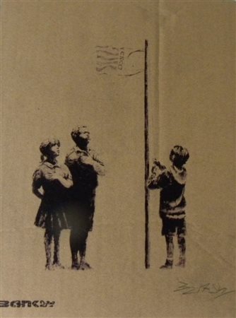 1)BANSKY (1974) Stencil e Spry su Cartone CM 32,5X23,5 Tiratura LImitata a 50...