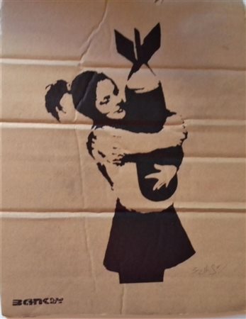 1)BANSKY (1974) Stencil e Spry su Cartone CM 32X25,5 Tiratura Limitata a 50...