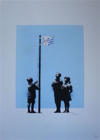 BANSKY (1974) Litografia Originale del Murales 2010, Stampa a Offset ( Un...