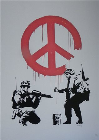 BANSKY (1974) Litografia Originale del Murales 2003, Stampa a Offset (Un...