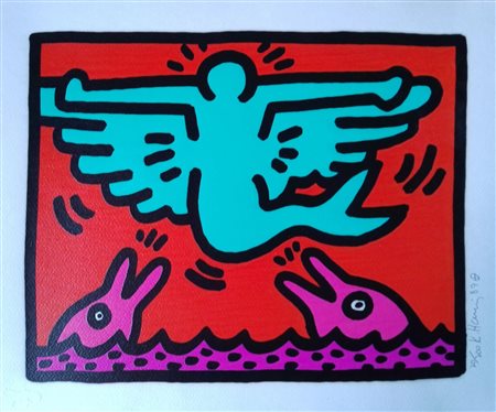 KEITH HARING (1958-1990) Serigrafia Originale a Colori CM 26,4X34 Anno 1989...