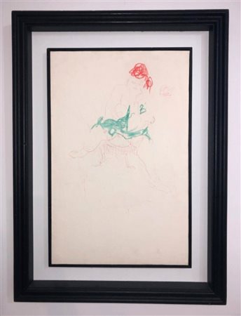 LUCIO FONTANA (1899-1968) Disegno a Mano con Biro e Pastelli Colorati su...