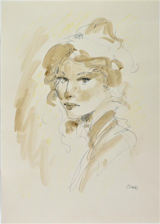 Carlo Corsi (1879 - 1966) VOLTO tecnica mista su carta, cm 50x35 firma