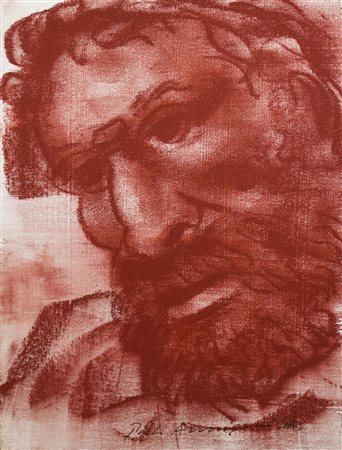 Pietro Annigoni (1910 - 1988) VOLTO sanguigna su cartoncino, cm 20x15 firma...