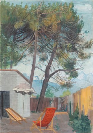 Achille Funi (Ferrara 1890-Appiano Gentile 1972)  - Lo studio di Raffaele de Grada al mare, 1958