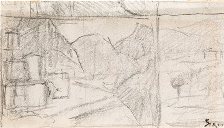 Mario Sironi (Sassari 1885-Milano 1961)  - Paesaggi (recto) ; Nudo maschile (verso)