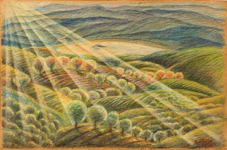 Gerardo Dottori (Perugia 1884-1977)  - Paesaggio con lago, 1939