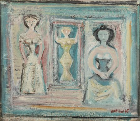 Massimo Campigli (Berlino 1895-Saint-Tropez 1971)  - Senza titolo (Facciata con tre figure), 1965