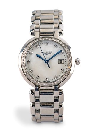 Longines Prima Luna, orologio da polso da donna in acciaio e diamanti Acciaio...