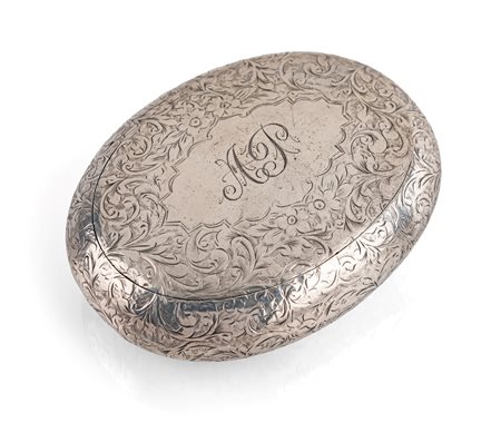 Tabacchiera a saponetta in argento, Birmingham XIX secolo corpo ovale...