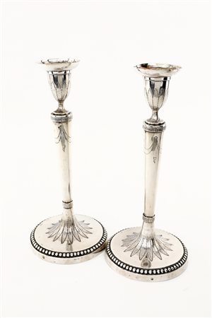 Coppia di candelieri in argento, Roma, dopo il 1815, argentiere Francesco...