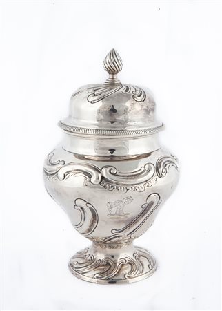 Scatola porta tè Giorgio II, Londra 1758, argentiere Thos Powel corpo a vaso...