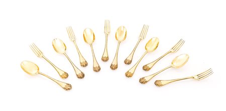 Sei cucchiai e sei forchette da pasto, Francia XIX secolo caratterizzati da...