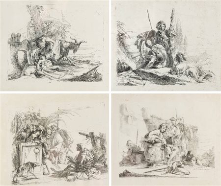 GIANDOMENICO TIEPOLO<BR>Venezia 1727 - 1804<BR>Lotto di quattro incisioni "Capricci"