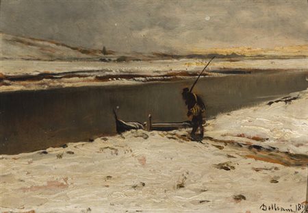 LORENZO DELLEANI<BR>Pollone (BI) 1840 - 1908 Torino<BR>"Scena di pesca" 1896