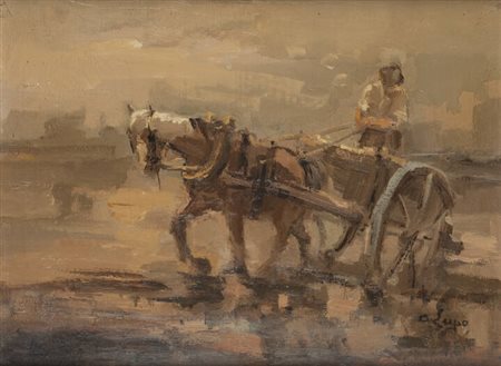 ALESSANDRO LUPO<BR>Torino 1876 - 1953<BR>"Al lavoro in risaia" 1940 circa