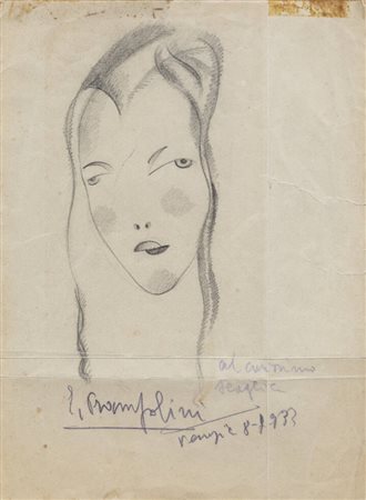 ENRICO PRAMPOLINI<BR>Modena 1894 - 1956 Roma<BR>"Volto femminile" Venezia 8/7/1933