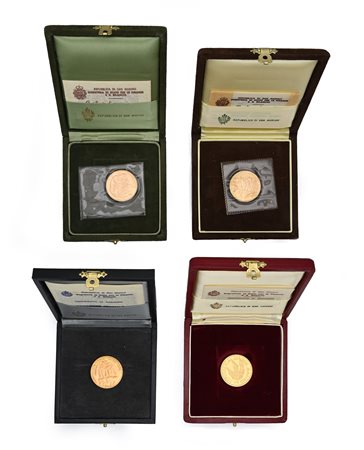 4 monete da 5 Scudi Repubblica di San Marino 1977, 1979, 1981, 1982 Entro...