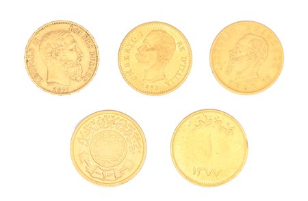 Lotto: 2 monete 20 lire Regno d'Italia; 20 franchi belgi; 2 monete ottomane