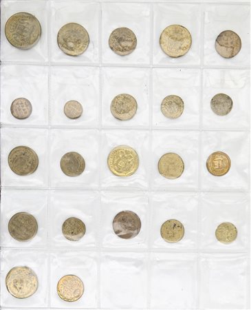 Lotto di 22 Pesi monetali uniface in bronzo ed ottone del XIX secolo (vedi...