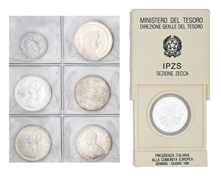 Lotto di monete Repubblica Italiana: 1 lira 1946, 5 pezzi da 500 lire e 1.000...
