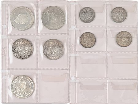 Lotto di monete: 5 Ecu 1987 Belgio; 10 Gulden 1970 e 1973, 2,5 Gulden 1960 e...