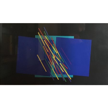 Composizione astratta, acrilico su tela (1989), cm 60x130, firmato in basso a...