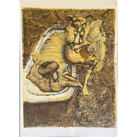 Jan Lebenstein, Diavolo e nudo, cm 50x35, litografia con timbro a secco