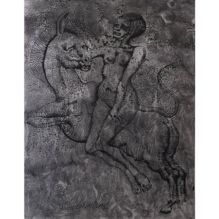 Jan Lebenstein , Nudo femminile e bestia, cm 50x35, litografia con timbro a...