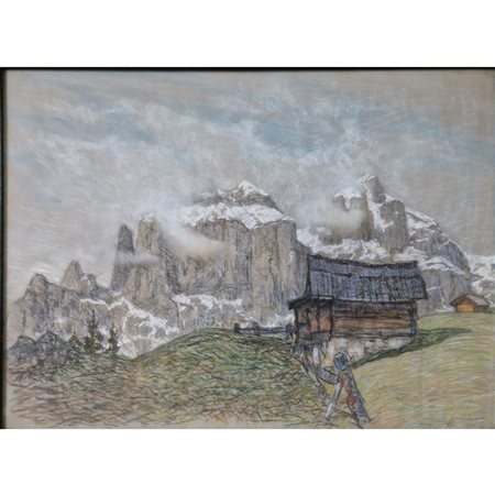Luigi Vicentini, Paesaggio Alpino, pastelli su tavola, cm 67x47. In cornice