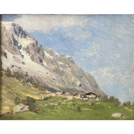 Paesaggio Alpino (primi anni '20 del 900), cm 27x27, olio su cartone. Autore...