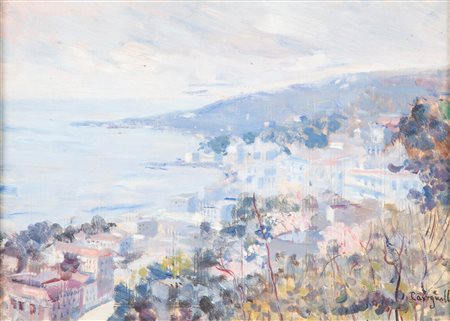 Sexto Canegallo (Genova 1892-Genova 1966) Veduta di golfo con città Olio su...
