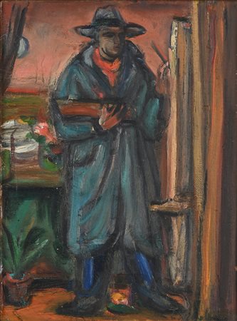 Luigi Bartolini (Cupramontana 1892-Roma 1963) Autoritratto Olio su tavola cm...