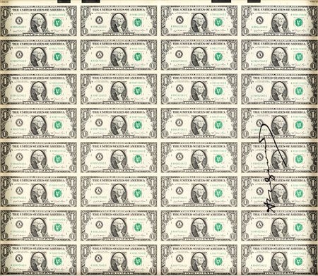 Andy Warhol (Pitsburg 1928-New York 1987) 32 times one dollar bill Serigrafia...