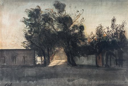 Pietro Annigoni (Milano 1910-Firenze 1988) Viale Alberato acquerello e...