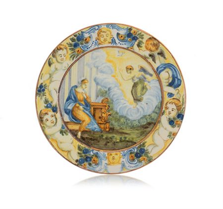 CASTELLI PIATTELLO IN MAIOLICA, CASTELLI, AURELIO GRUE, INIZIO XVIII SECOLO,...