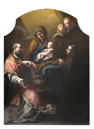 SCUOLA LOMBARDA DEL XVIII SECOLO Sant'Anna con Vergine bambina e santi. Olio...