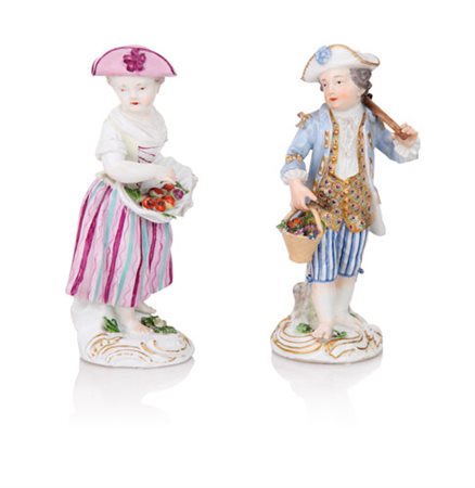 MEISSEN DUE SCULTURE IN PORCELLANA, MEISSEN, 1770 CA., raffiguranti due...