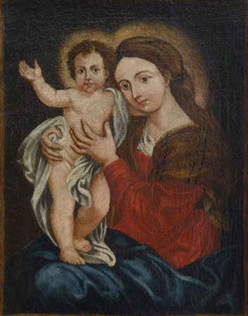 PITTORE DEL XVIII SECOLO Madonna con BambinoOlio su tela, cm 55x43,5.