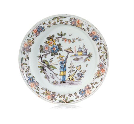 CLERICI FELICE PIATTO IN MAIOLICA, MILANO, F. CLERICI, 1750 CA., decoro...