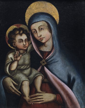 PITTORE DEL XVIII SECOLO Madonna con BambinoOlio su tela, cm 63x49,5.