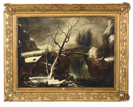 FOSCHI FRANCESCO 1710 - 1780(ambito di)Paesaggio invernale con figure nel...