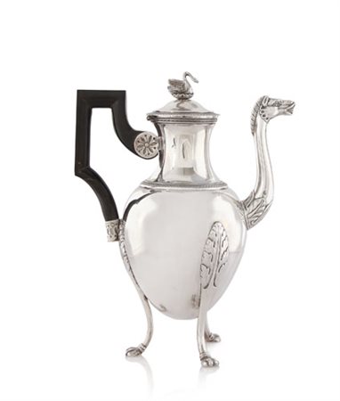 ARGENTI D'EPOCA CAFFETTIERA IMPERO IN ARGENTO, TORINO, 1800 CA., ARGENTIERE...