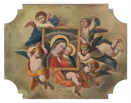 PITTORE ROMANO DEL XVIII SECOLO Gli angeli trasportano l'effige della Madonna...