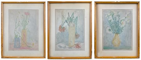 Nunzio Gulino Tre litografie a colori raffiguranti vasi con fiori
immagine cm 21