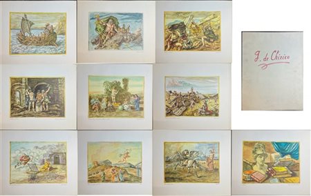 Cartella editoriale contenente dieci riproduzioni da acquerelli di De Chirico c