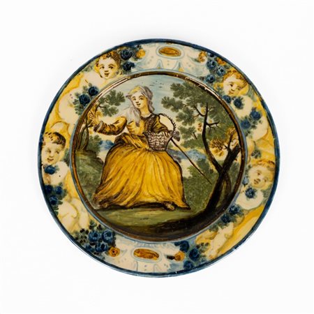 Lotto di quattro piattini in maiolica   Manifattura di Castelli della metà del XVIII secolo