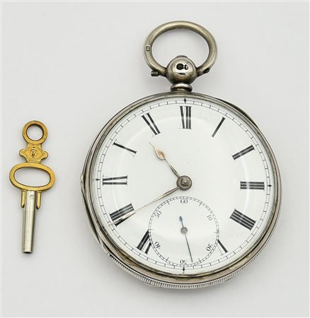 Orologio da tasca, Londra, 1864, argento 925/1000, con chiave CASSA: in...